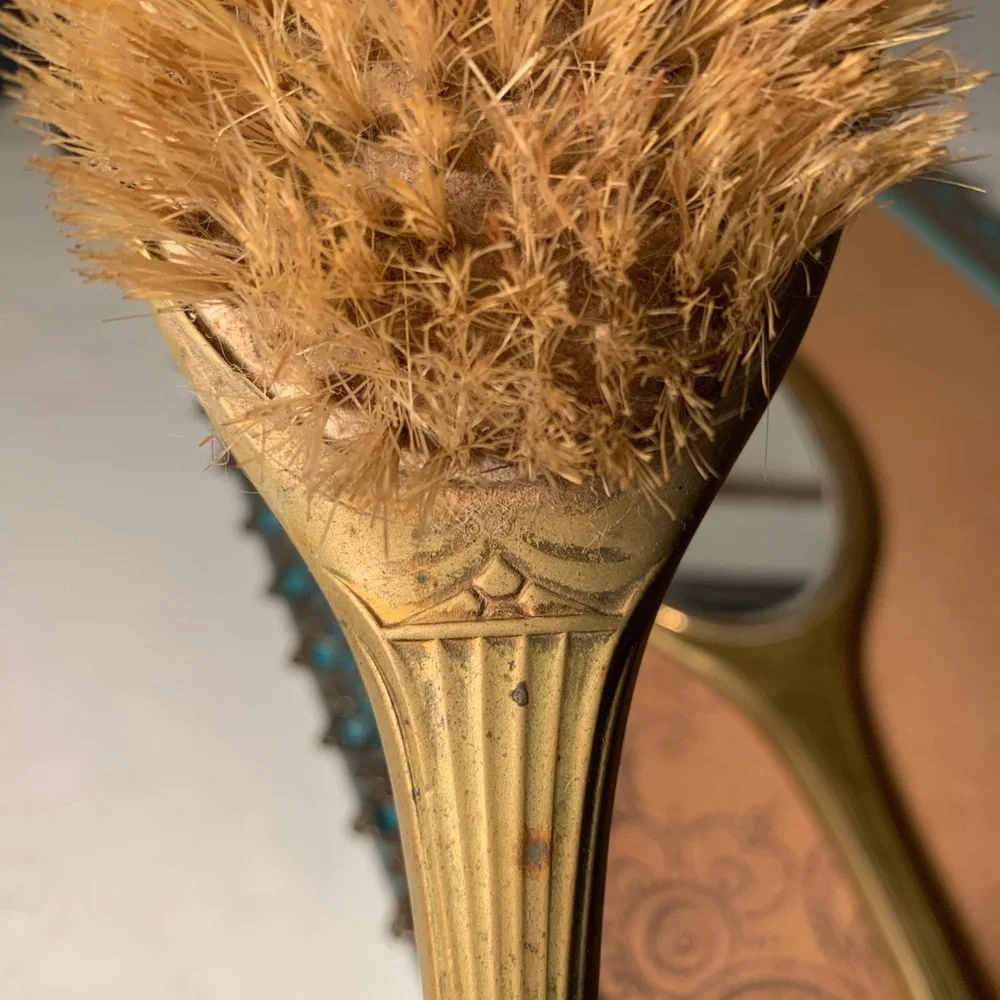 Antique Brass Hand Mirror and Brush Set (B21)